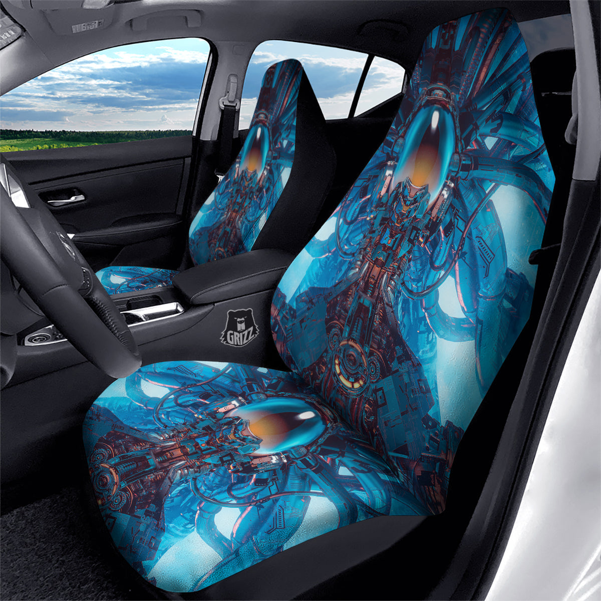 Blue Robot Cyberpunk Print Car Seat Covers-grizzshop