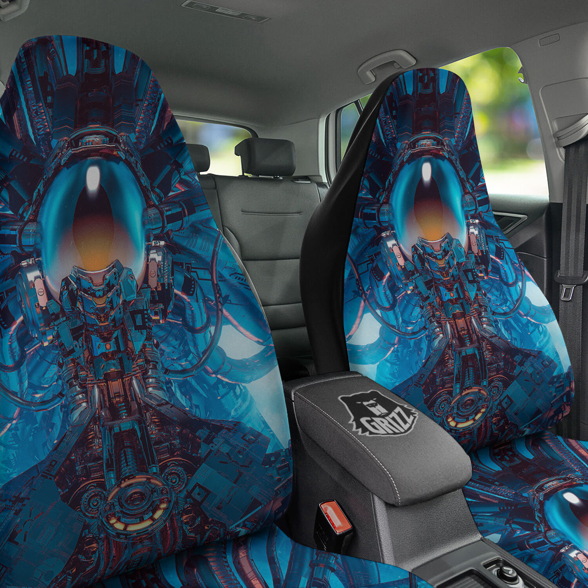 Blue Robot Cyberpunk Print Car Seat Covers-grizzshop