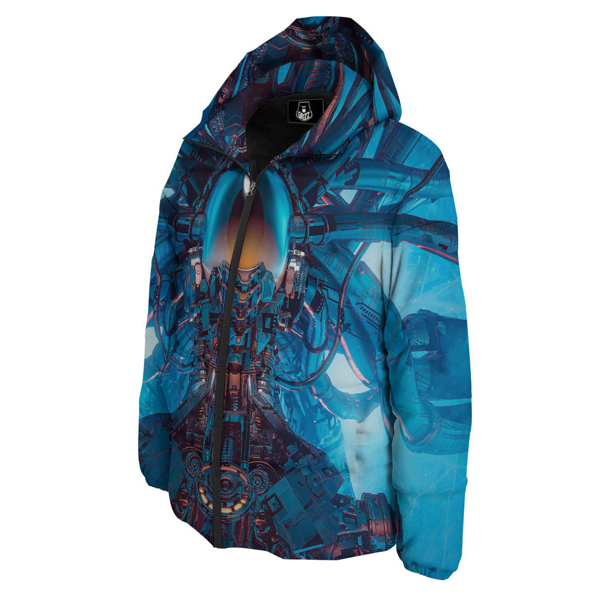 Blue Robot Cyberpunk Print Down Jacket-grizzshop
