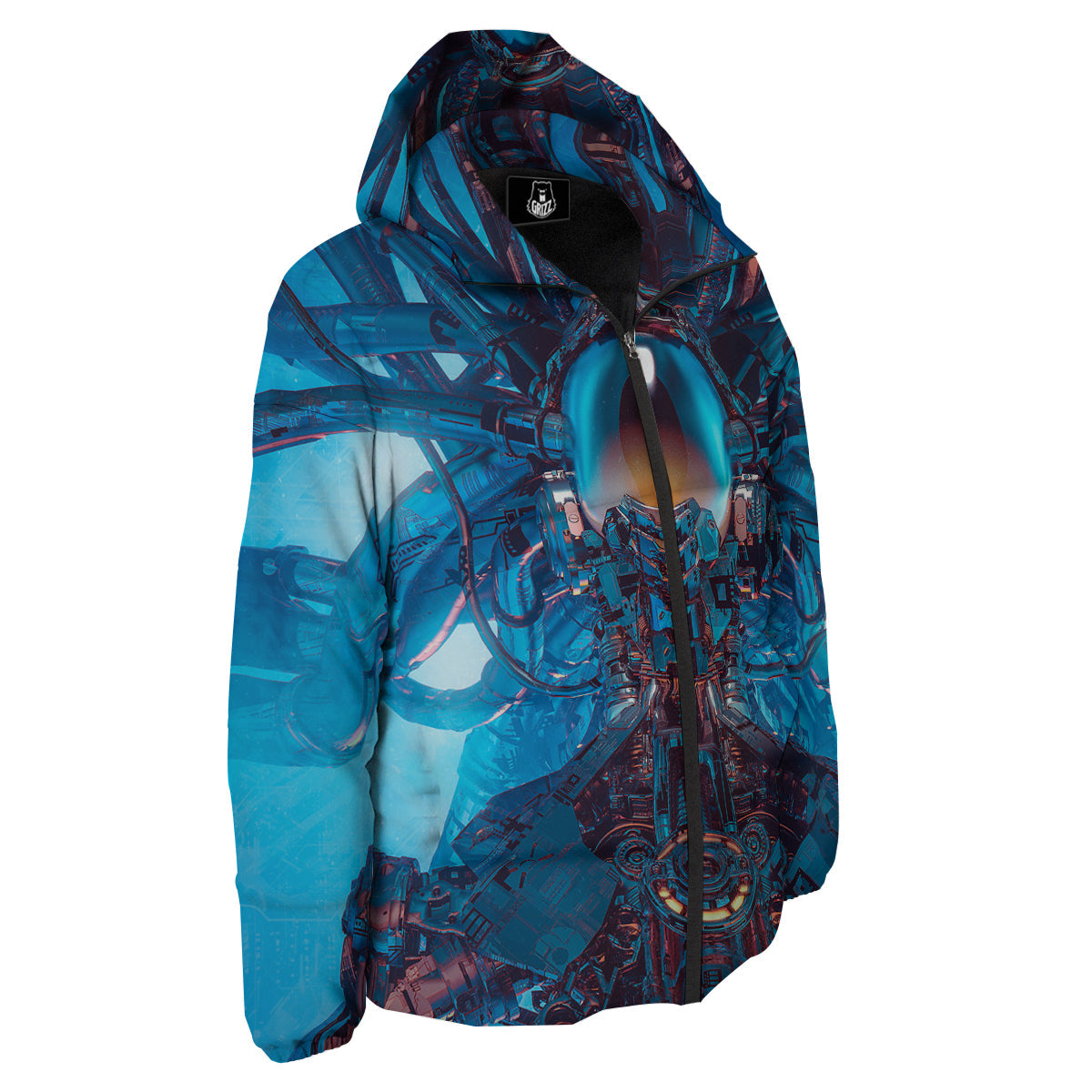 Blue Robot Cyberpunk Print Down Jacket-grizzshop