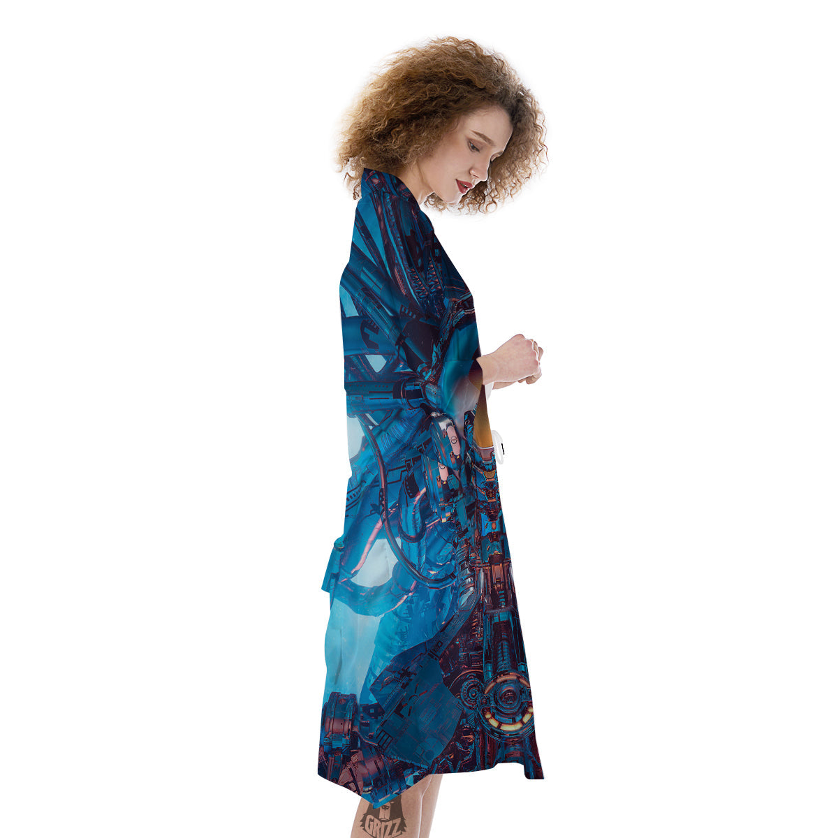 Blue Robot Cyberpunk Print Kimono-grizzshop