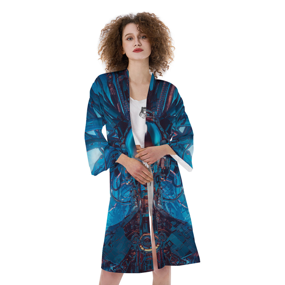 Blue Robot Cyberpunk Print Kimono-grizzshop