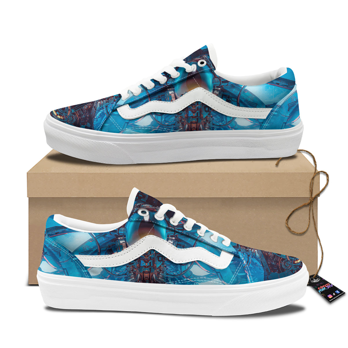 Blue Robot Cyberpunk Print Skate Shoes-grizzshop