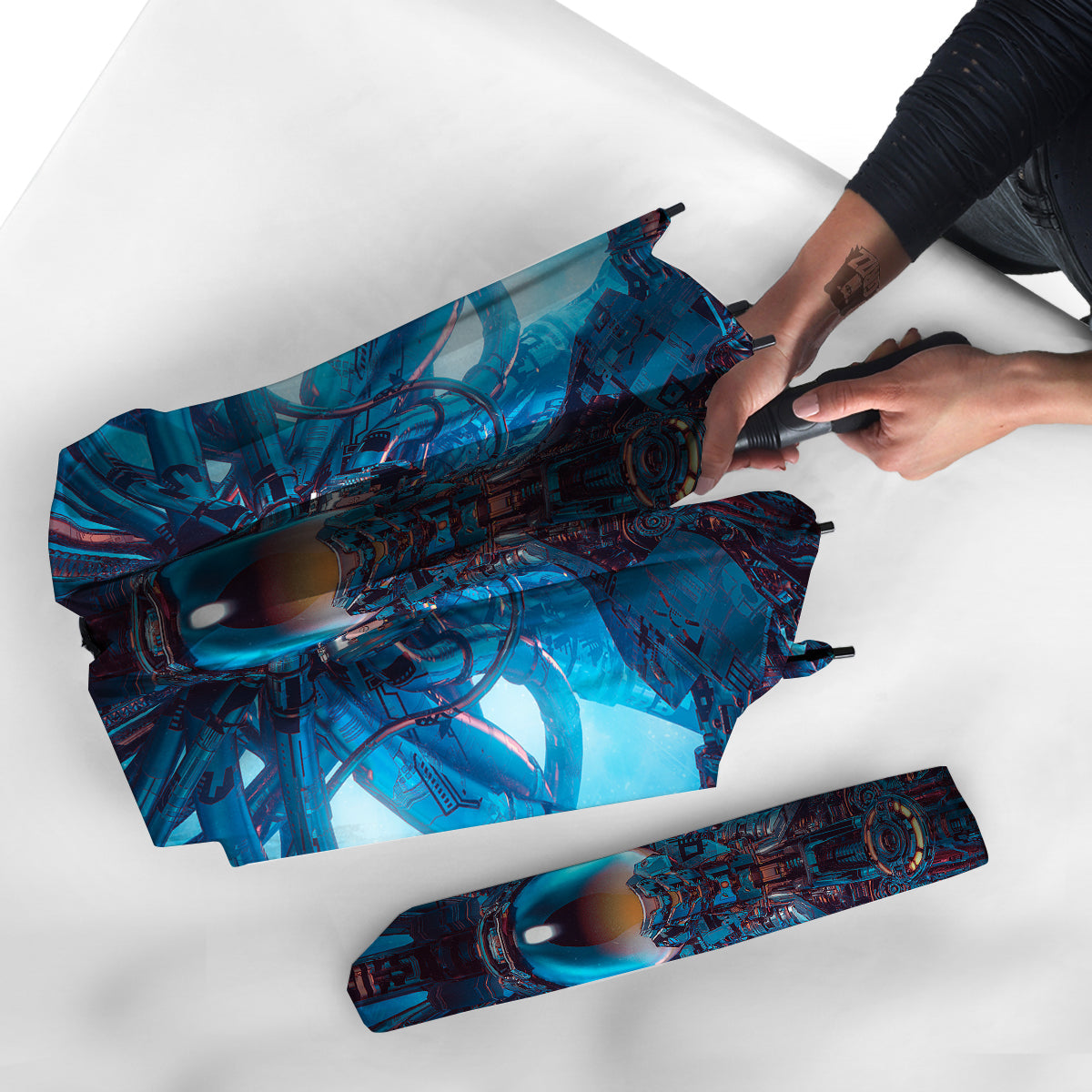 Blue Robot Cyberpunk Print Umbrella-grizzshop