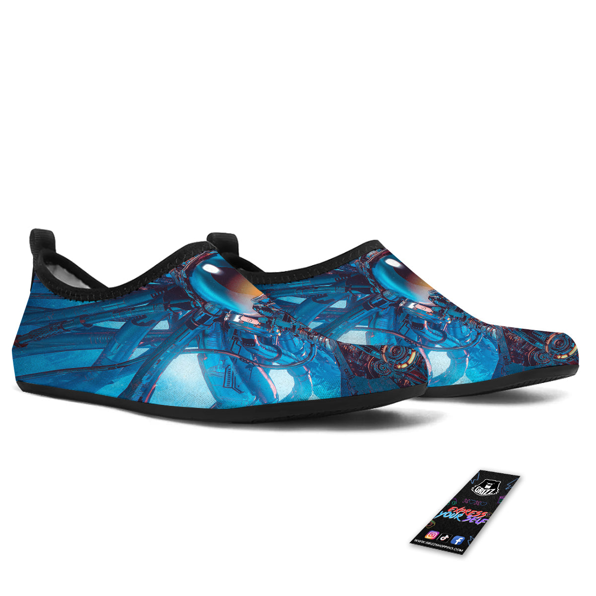 Blue Robot Cyberpunk Print Water Shoes-grizzshop