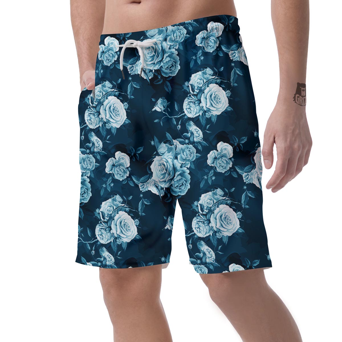 Blue Rose Floral Men's Shorts-grizzshop