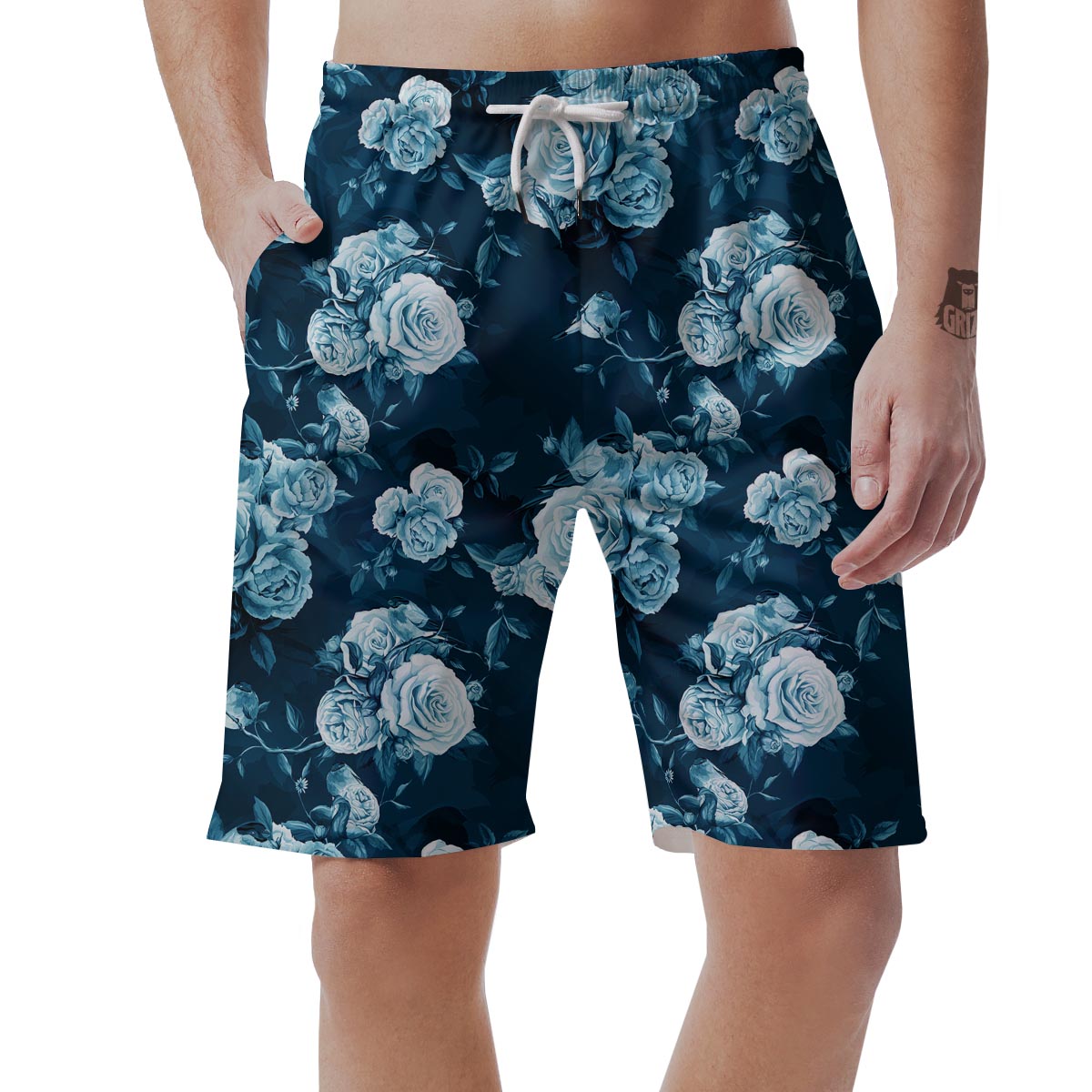 Blue Rose Floral Men's Shorts-grizzshop