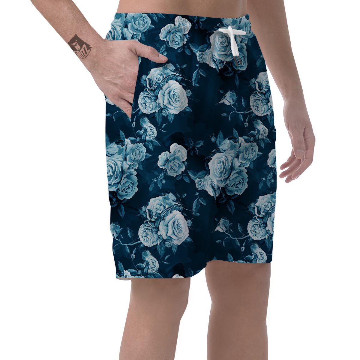 Blue Rose Floral Print Men's Shorts-grizzshop