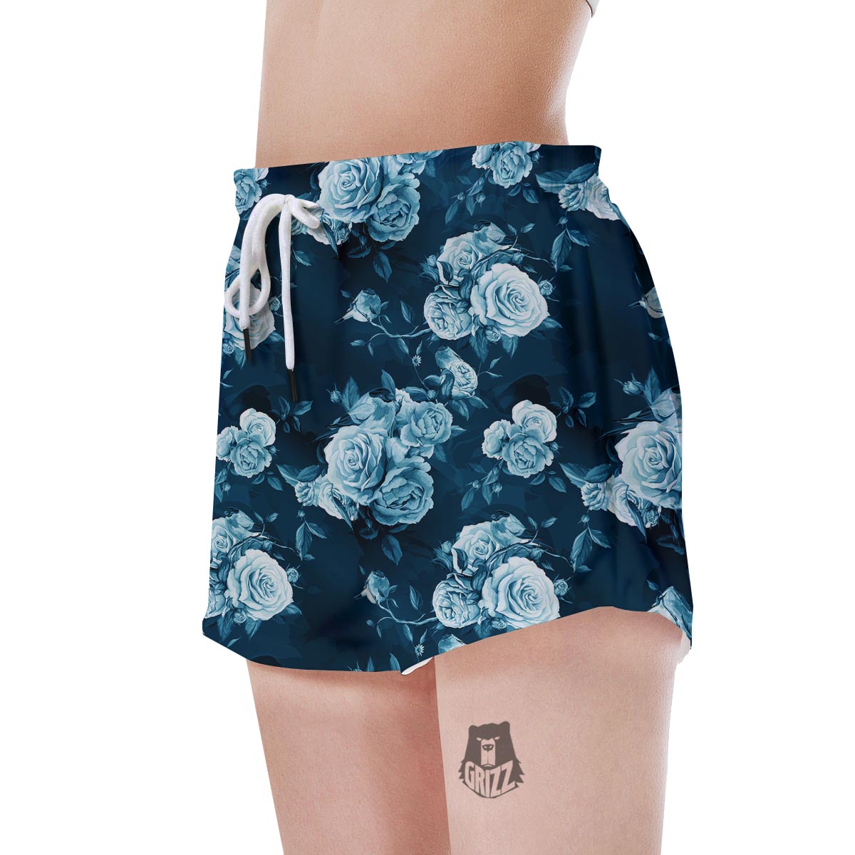 Blue Rose Floral Print Women's Shorts-grizzshop