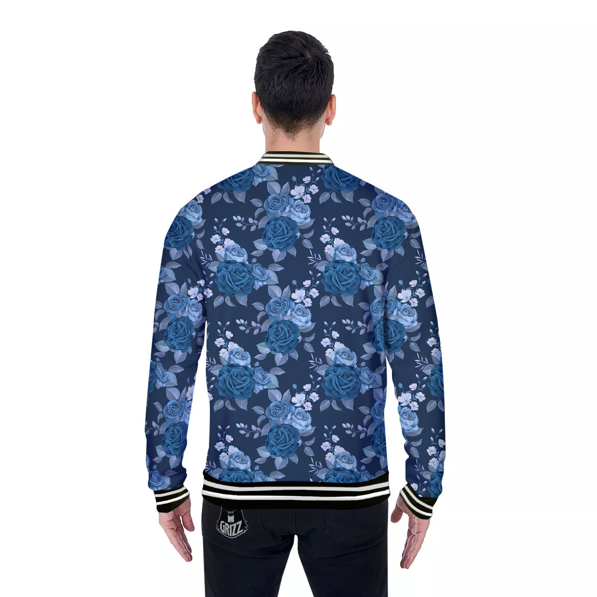 Blue Rose Royal Print Pattern Baseball Jacket-grizzshop