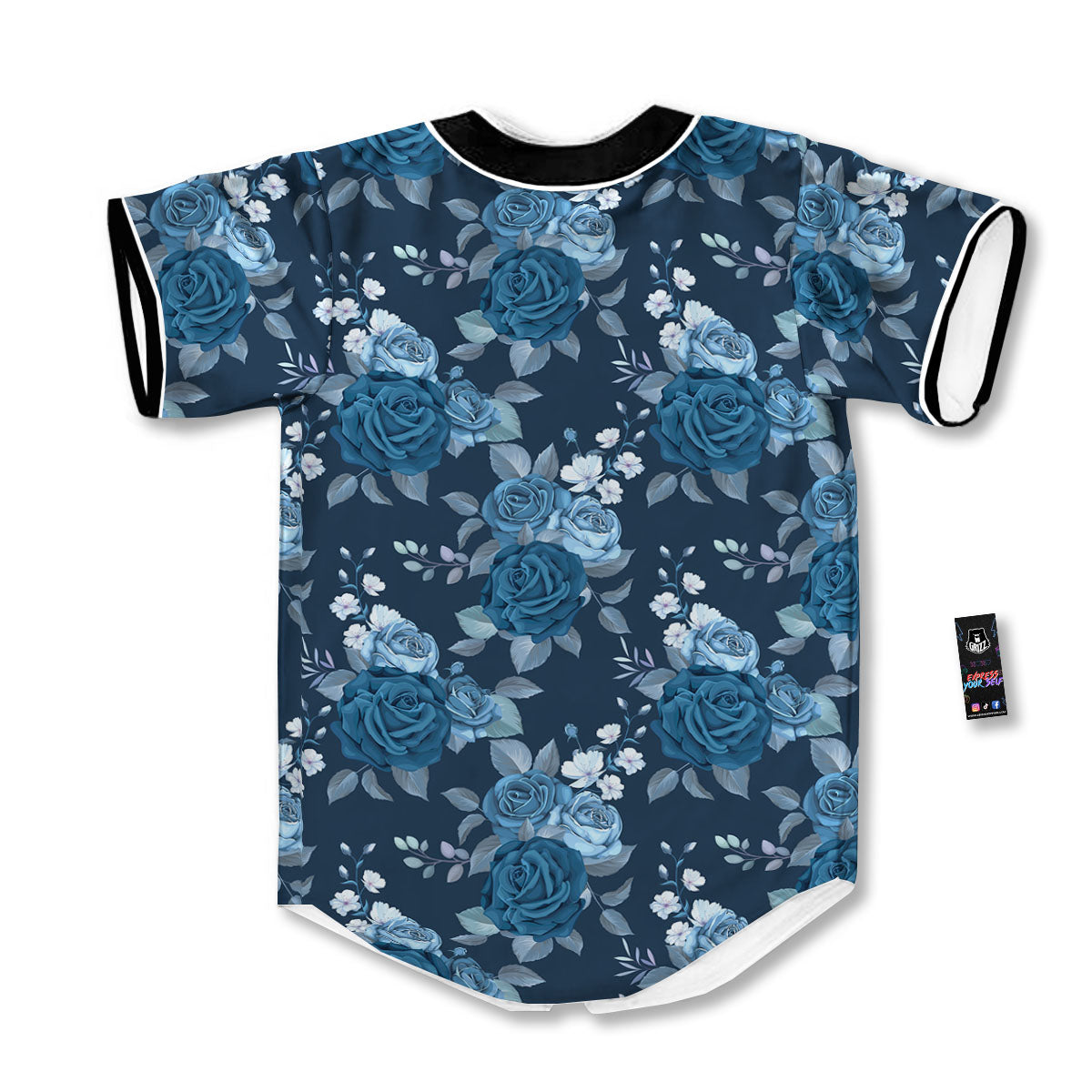 Blue Rose Royal Print Pattern Baseball Jersey-grizzshop