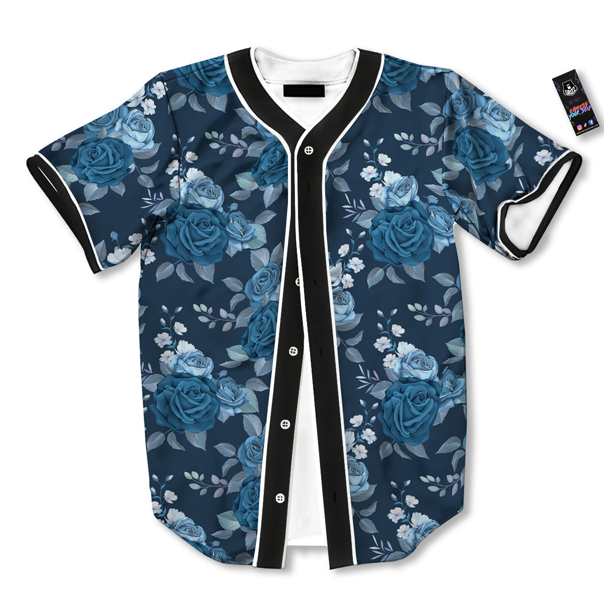 Blue Rose Royal Print Pattern Baseball Jersey-grizzshop