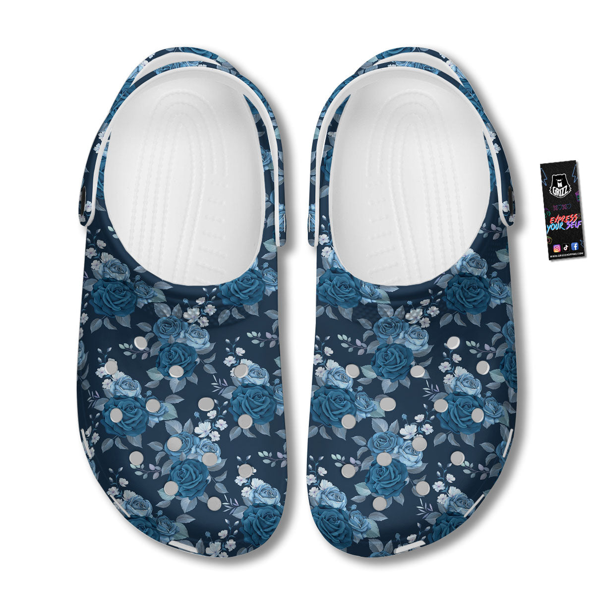 Blue Rose Royal Print Pattern Clog-grizzshop