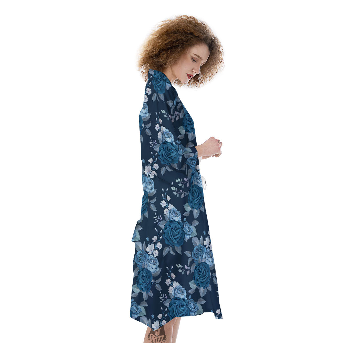 Blue Rose Royal Print Pattern Kimono-grizzshop