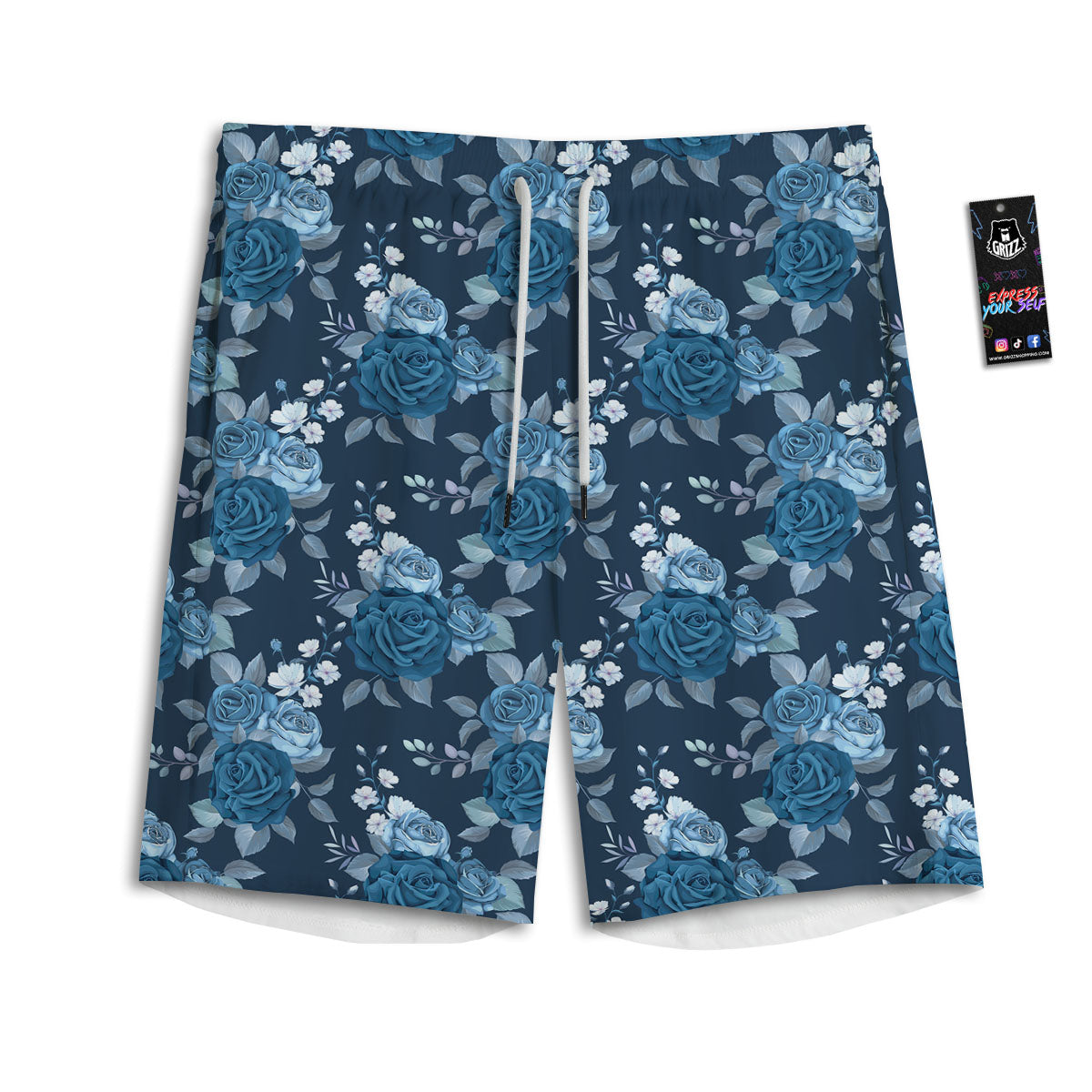 Blue Rose Royal Print Pattern Men's Athletic Shorts