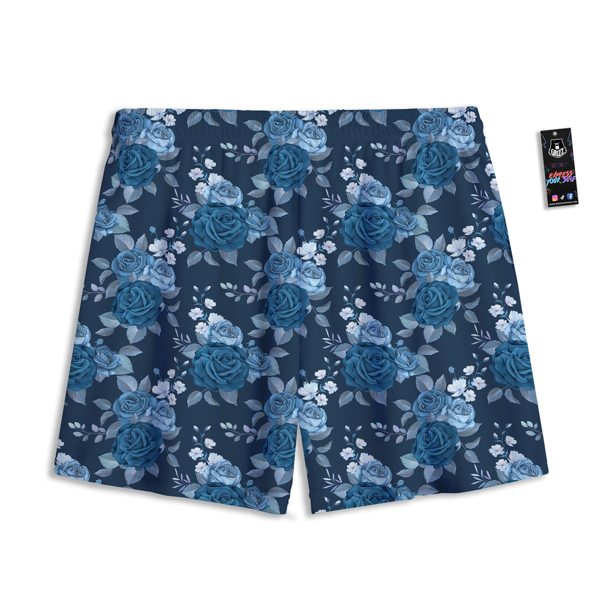 Blue Rose Royal Print Pattern Mesh Shorts