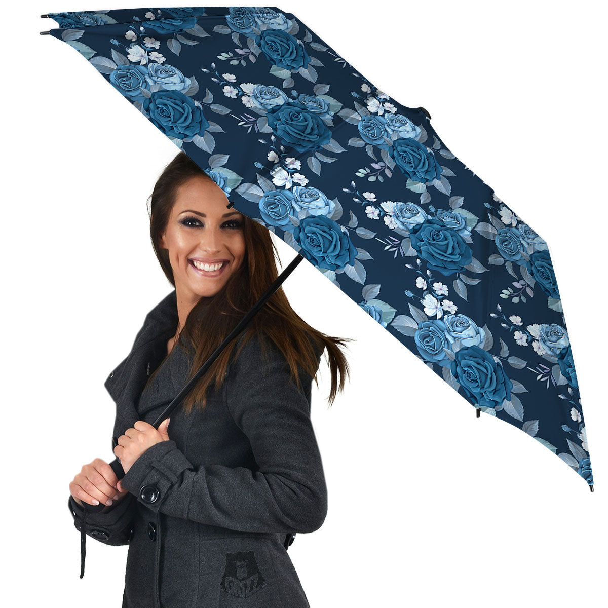 Blue Rose Royal Print Pattern Umbrella-grizzshop