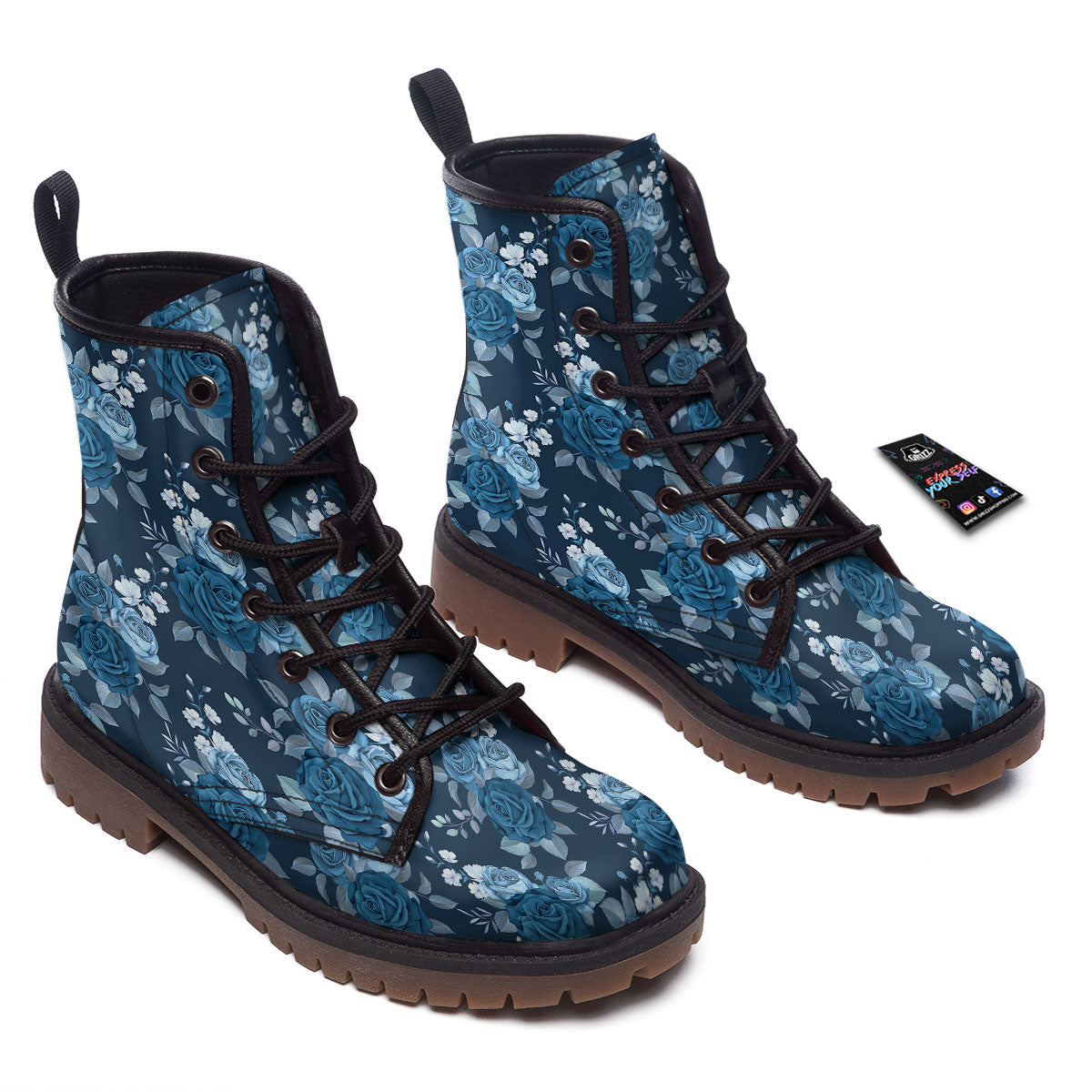 Blue Rose Royal Print Pattern Work Boots-grizzshop
