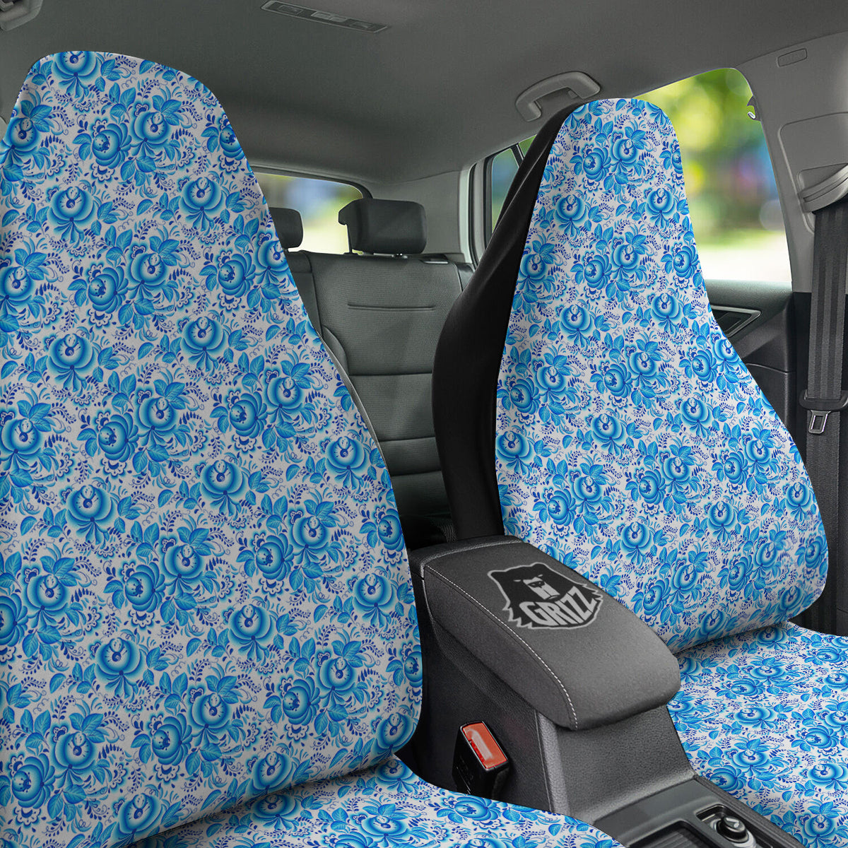 Blue Russian Floral Gzhel Print Pattern Car Seat Covers-grizzshop