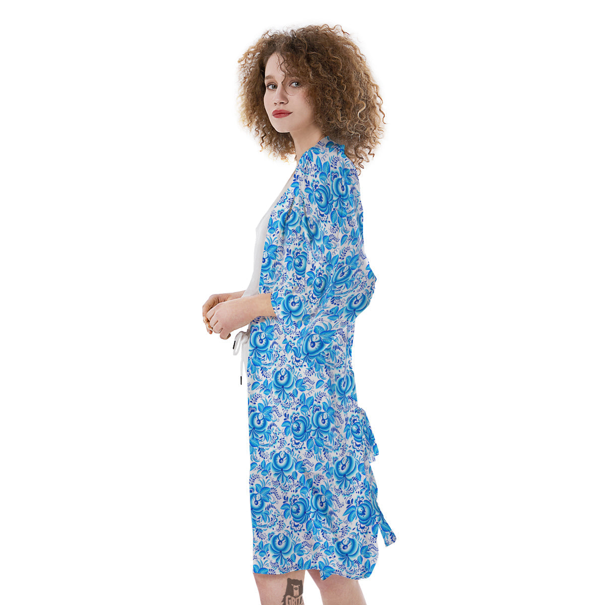 Blue Russian Floral Gzhel Print Pattern Kimono-grizzshop