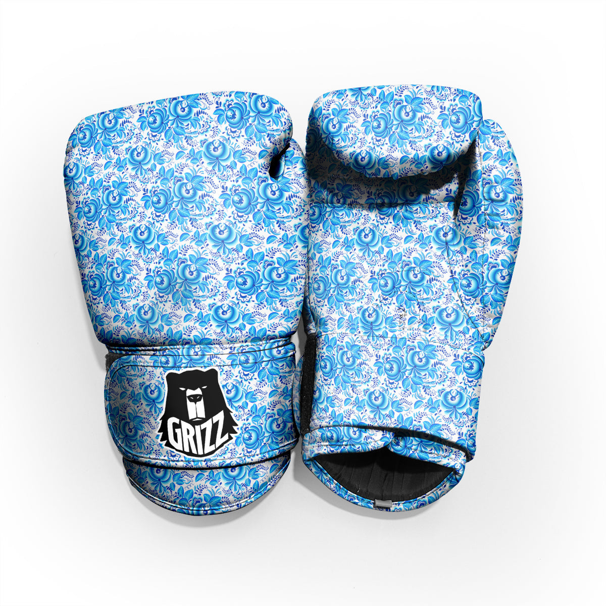 Blue Russian Floral Gzhel Print Pattern Pro Boxing Glove