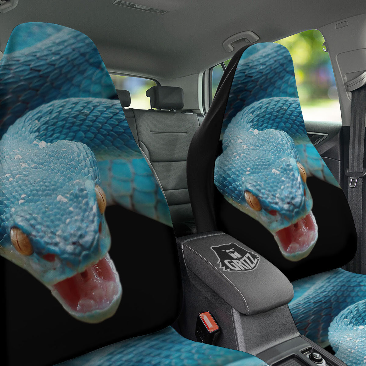 Blue Scary Viper Snake Print Car Seat Covers-grizzshop