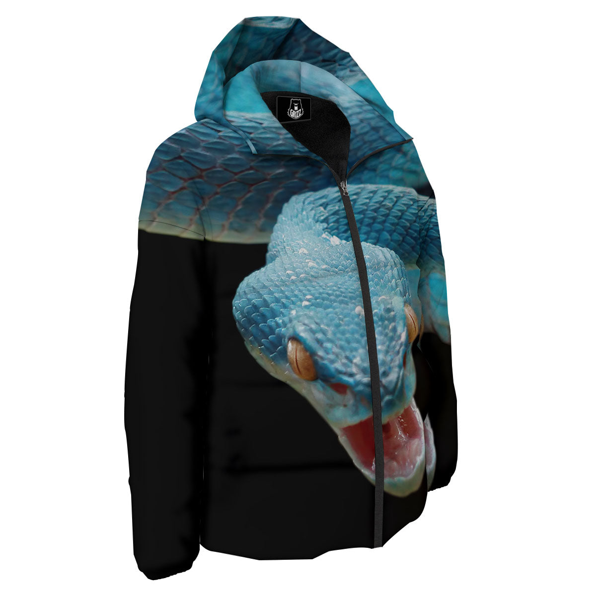 Blue Scary Viper Snake Print Down Jacket-grizzshop
