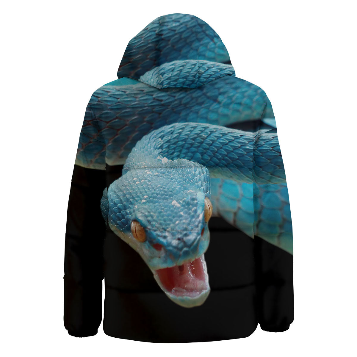 Blue Scary Viper Snake Print Down Jacket-grizzshop