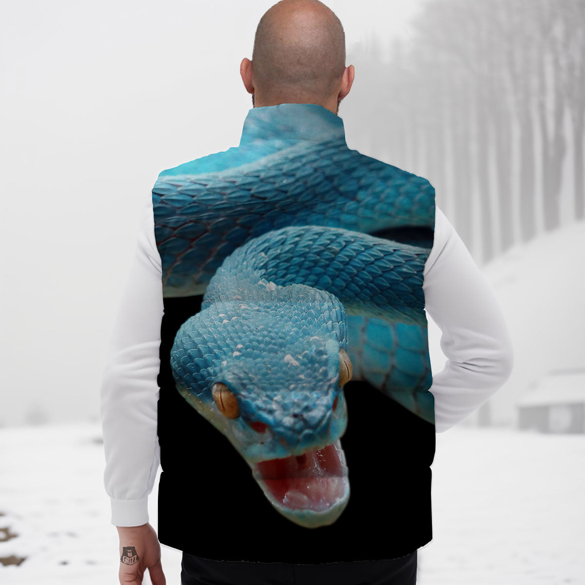 Blue Scary Viper Snake Print Down Vest