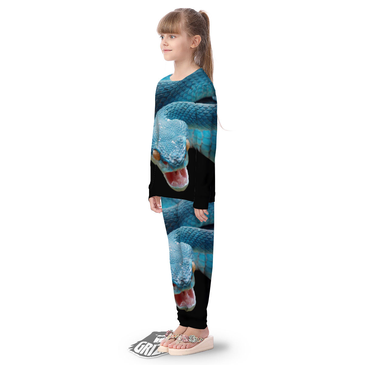 Blue Scary Viper Snake Print Kid's Pajamas-grizzshop