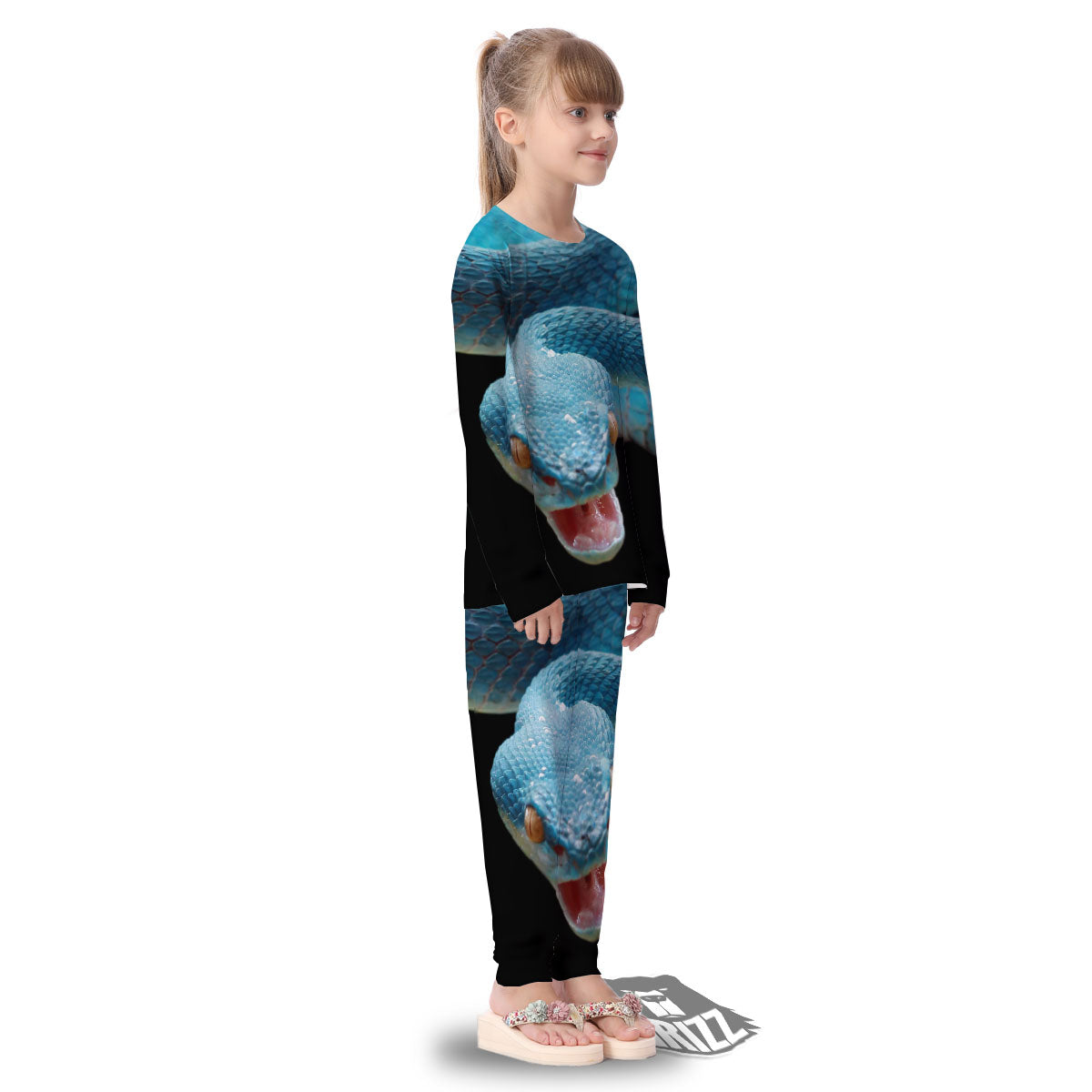 Blue Scary Viper Snake Print Kid's Pajamas-grizzshop