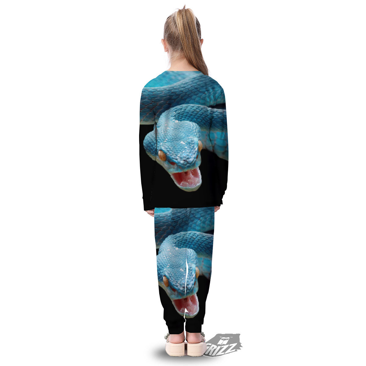 Blue Scary Viper Snake Print Kid's Pajamas-grizzshop
