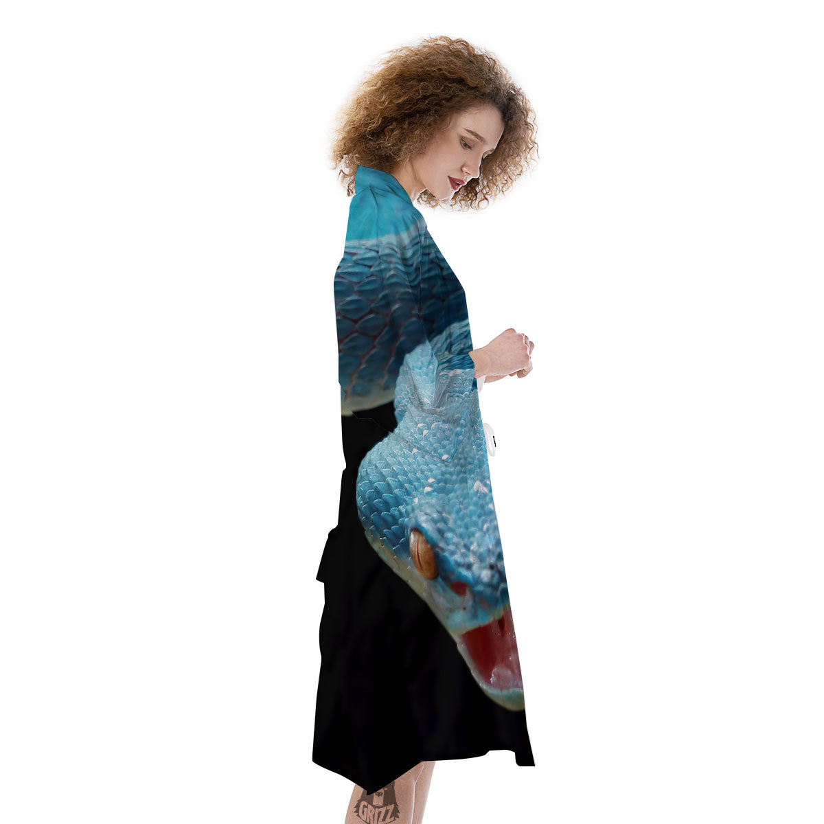 Blue Scary Viper Snake Print Kimono-grizzshop