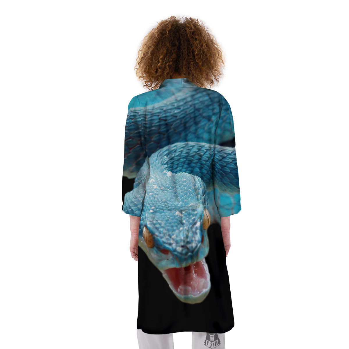 Blue Scary Viper Snake Print Kimono-grizzshop