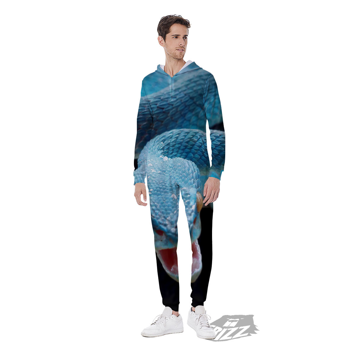 Blue Scary Viper Snake Print Men's Jumpsuit-grizzshop