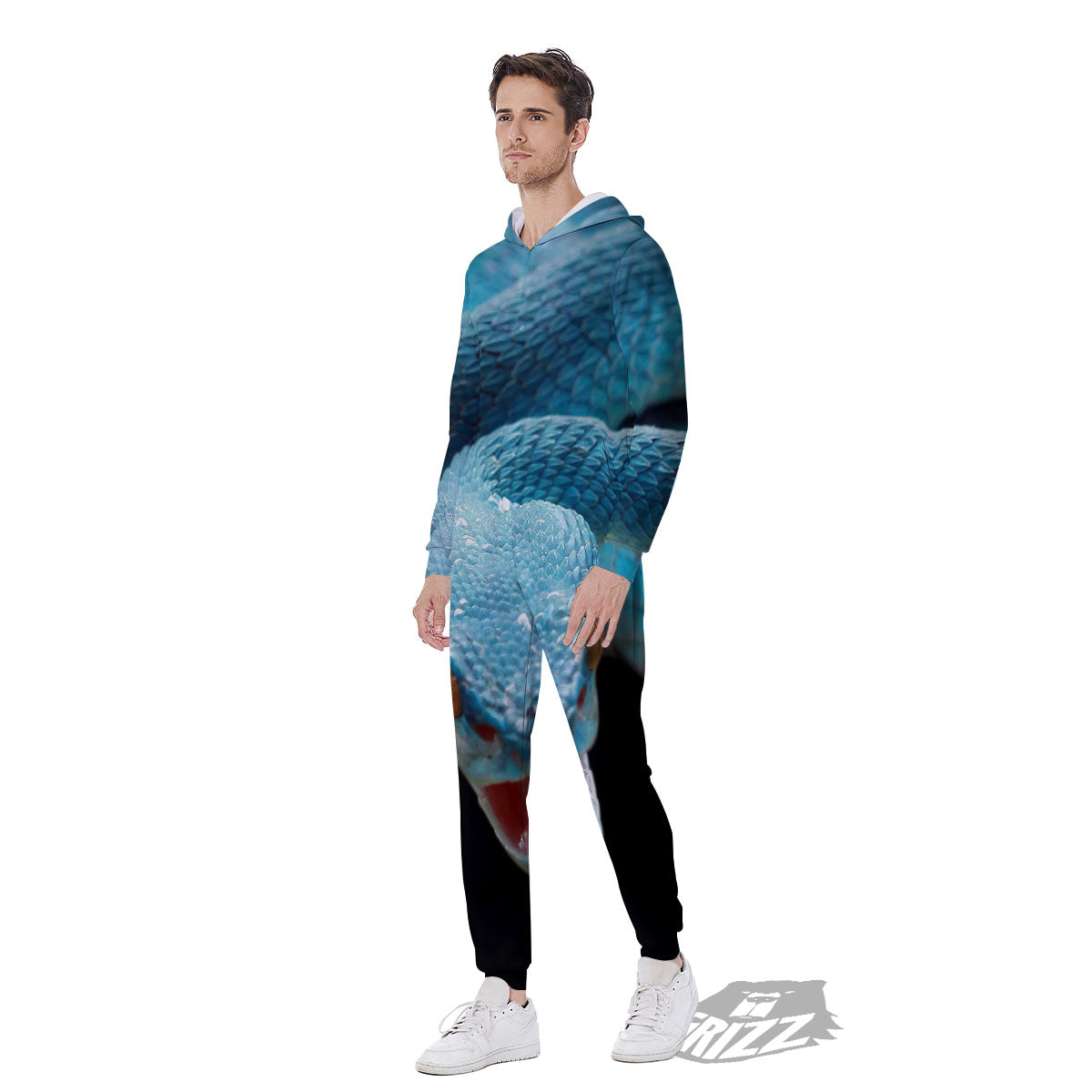 Blue Scary Viper Snake Print Men's Jumpsuit-grizzshop