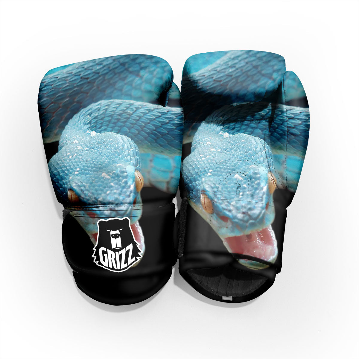 Blue Scary Viper Snake Print Pro Boxing Glove