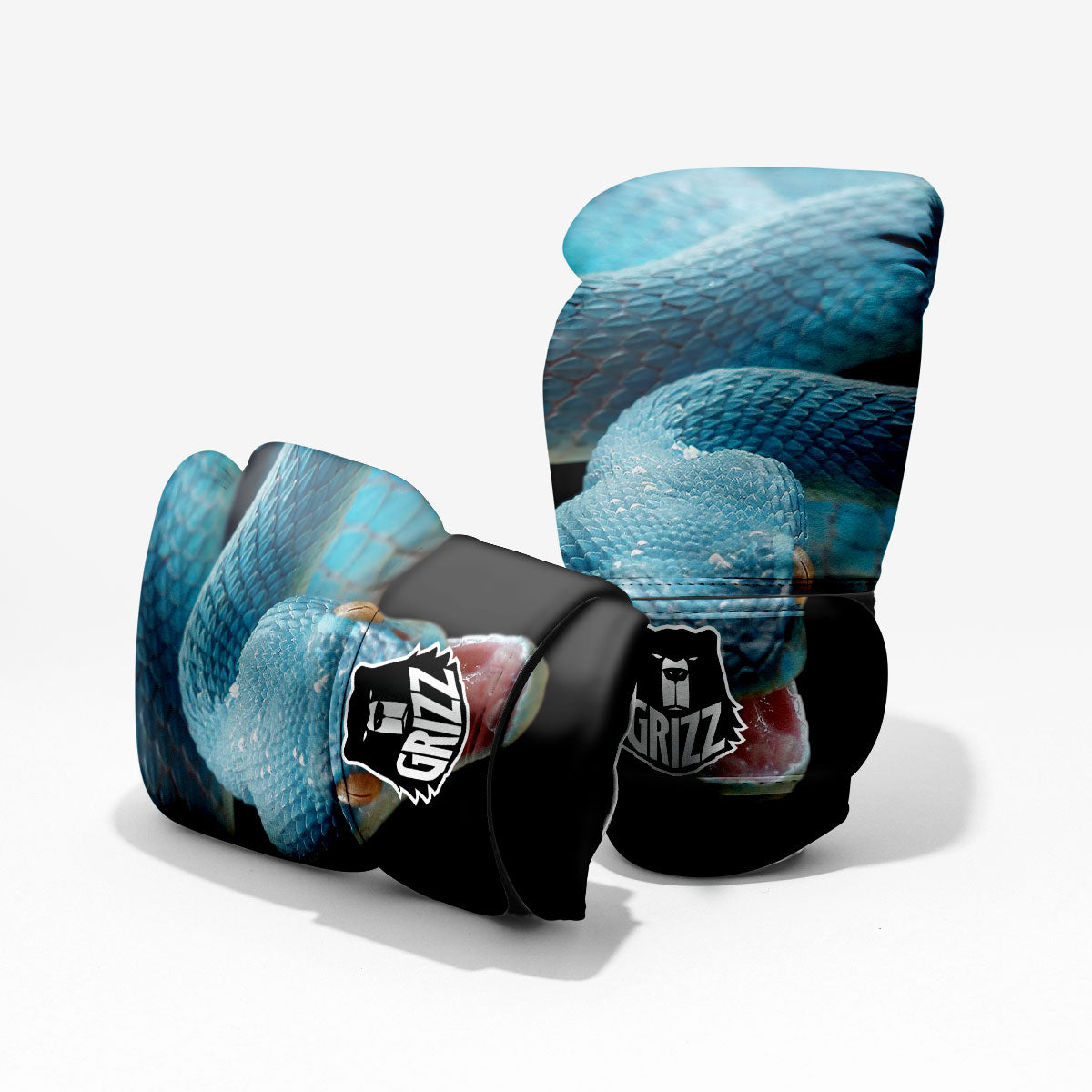 Blue Scary Viper Snake Print Pro Boxing Glove