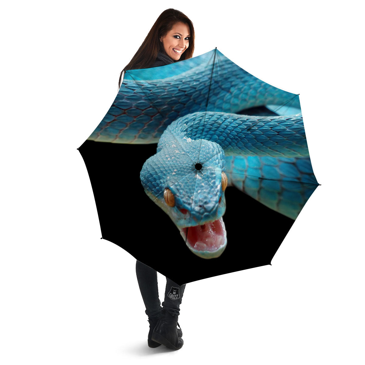Blue Scary Viper Snake Print Umbrella-grizzshop