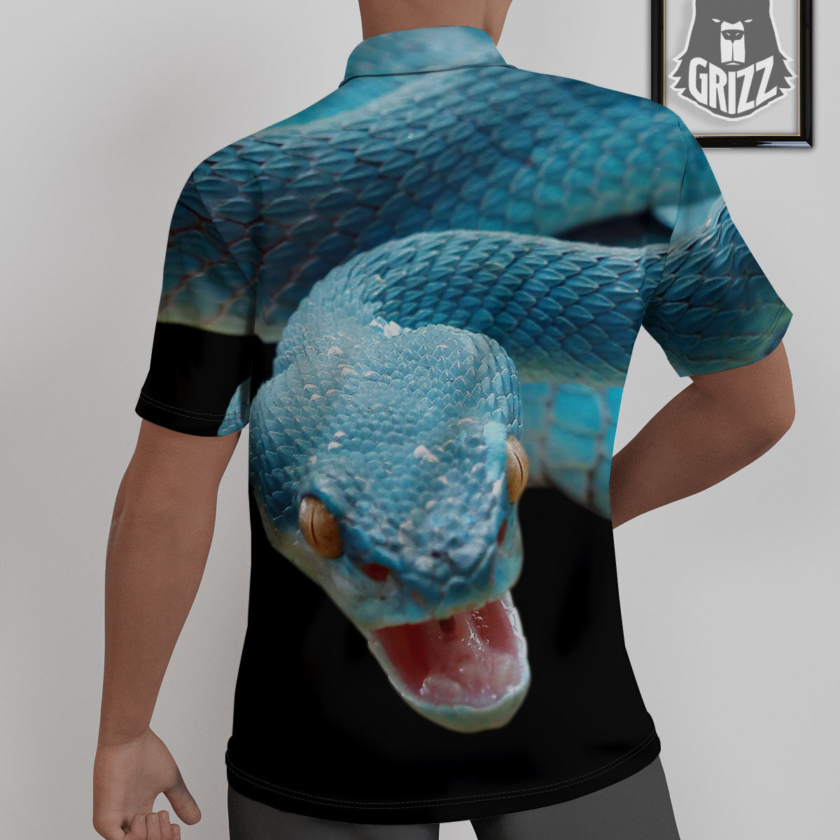 Blue Scary Viper Snake Print Untucked Shirts-grizzshop