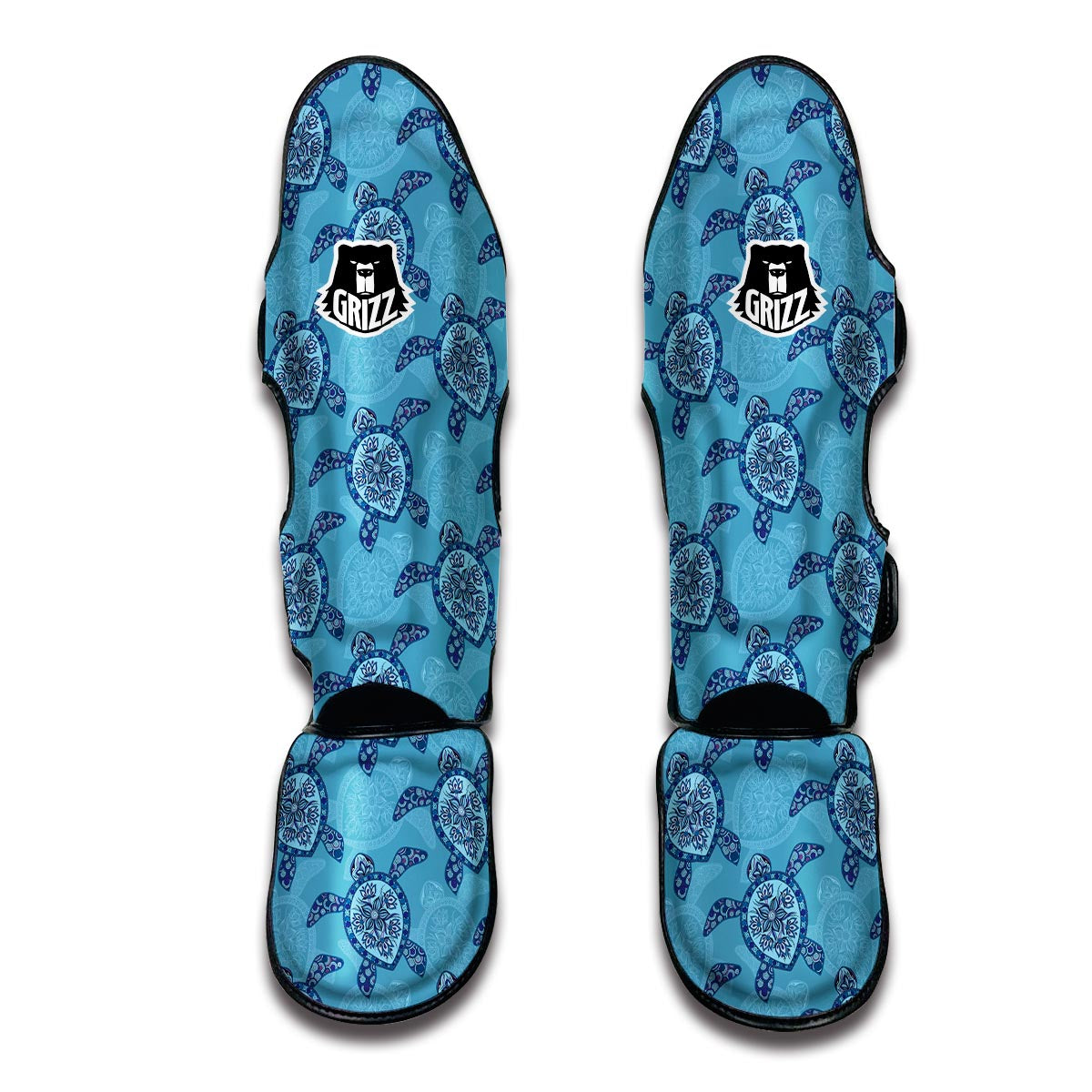 Blue Sea Aztec Turtle Muay Thai Shin Guards-grizzshop