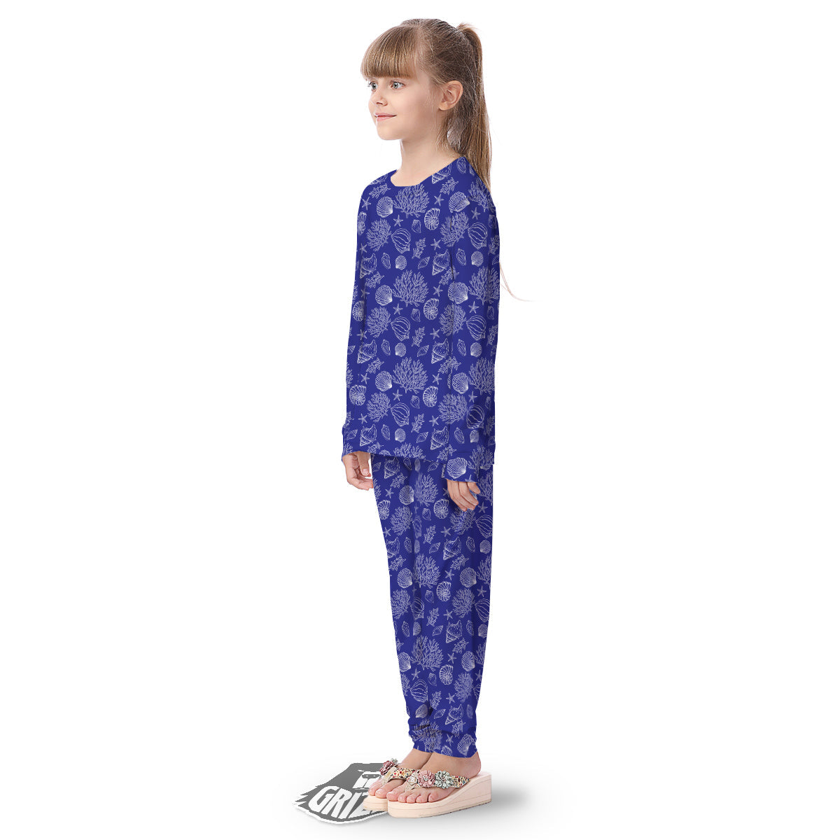Blue Sea Corals Print Pattern Kid's Pajamas-grizzshop