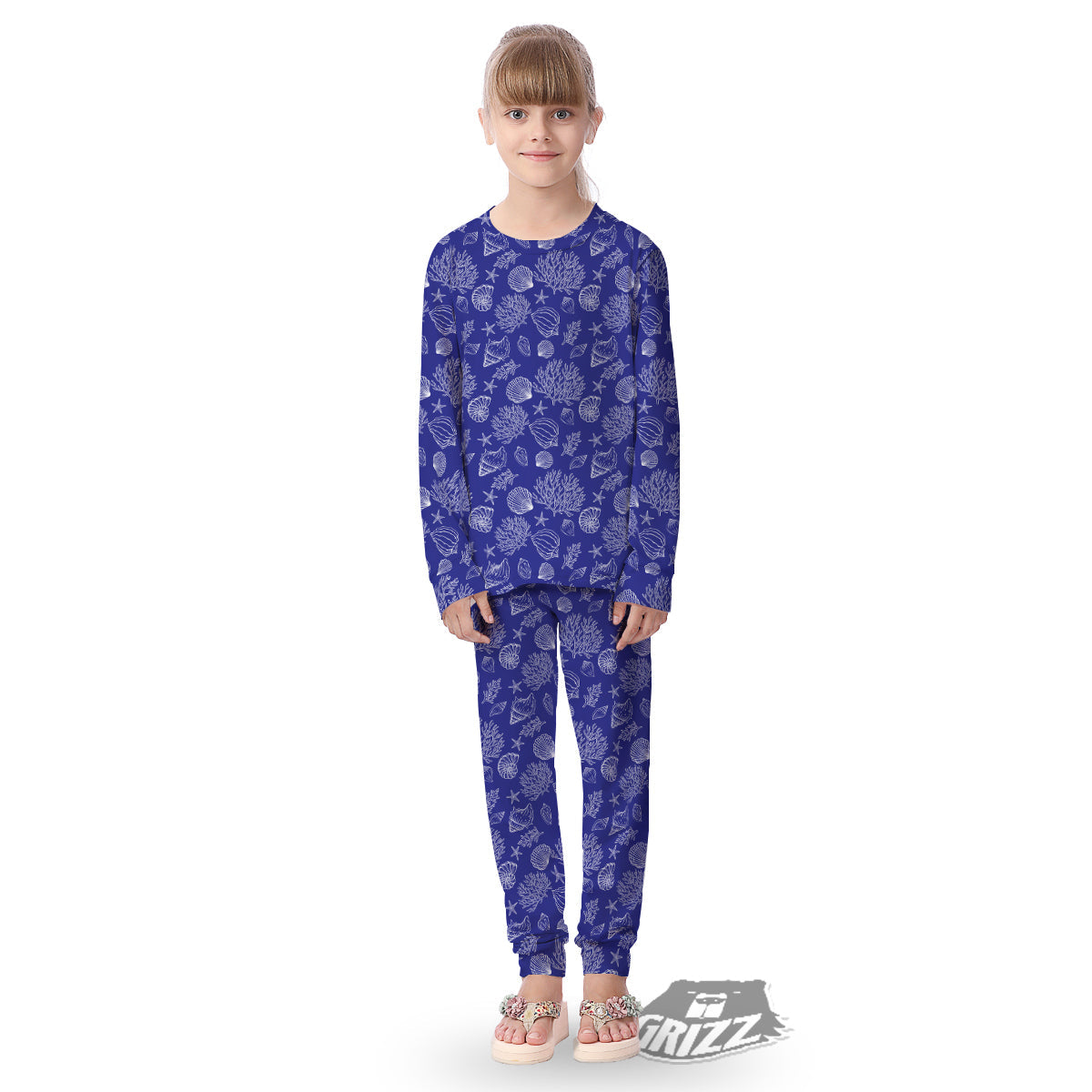 Blue Sea Corals Print Pattern Kid's Pajamas-grizzshop