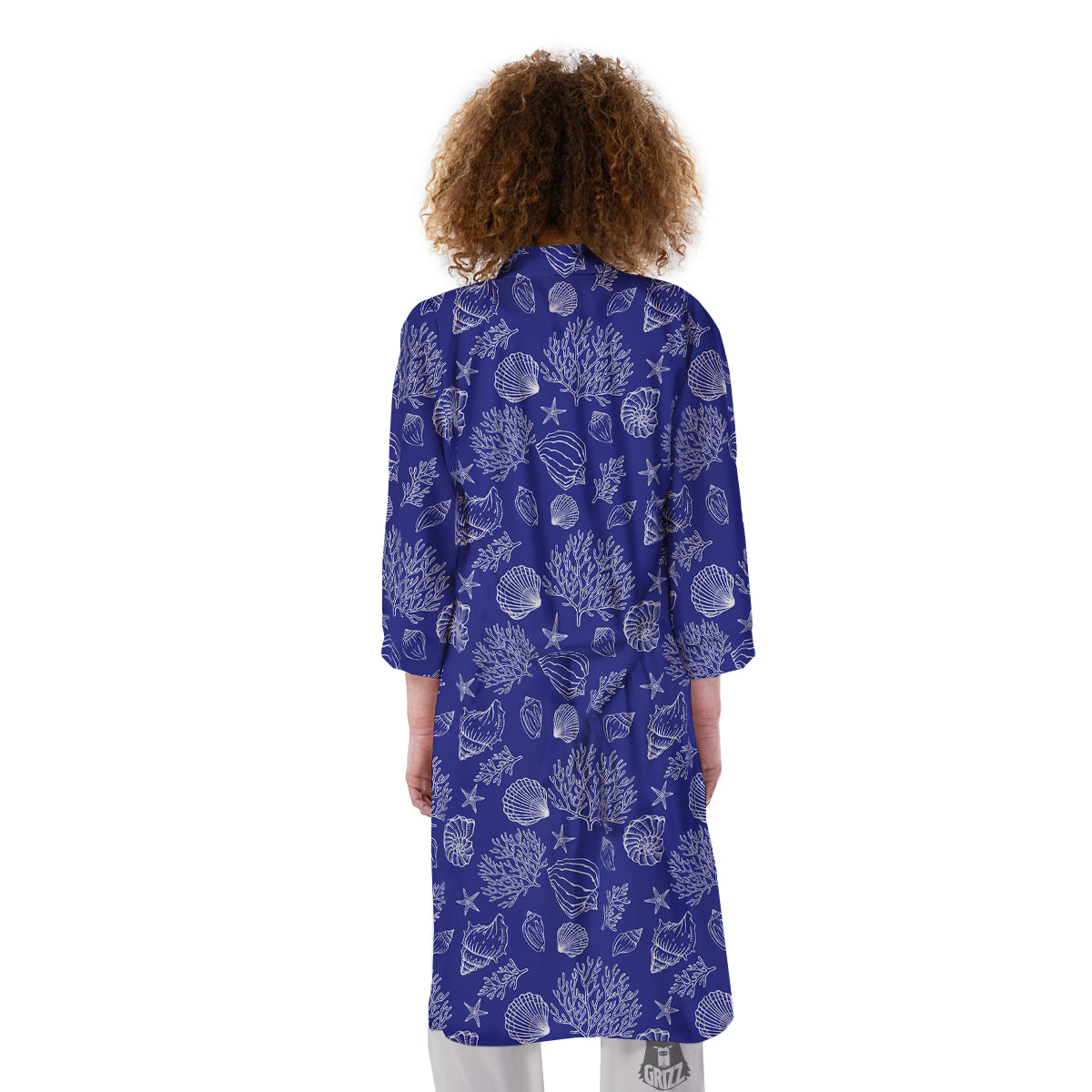Blue Sea Corals Print Pattern Kimono-grizzshop