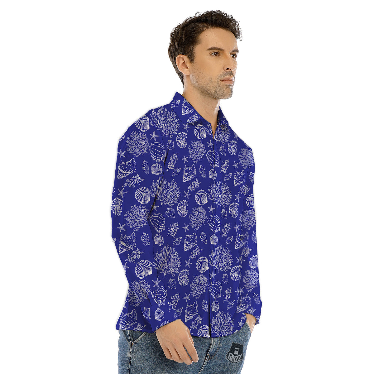 Blue Sea Corals Print Pattern Men's Dress Shirts-grizzshop