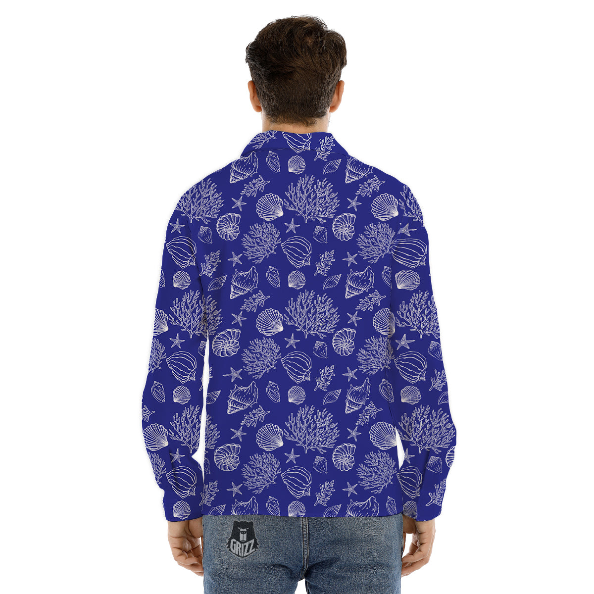Blue Sea Corals Print Pattern Men's Dress Shirts-grizzshop