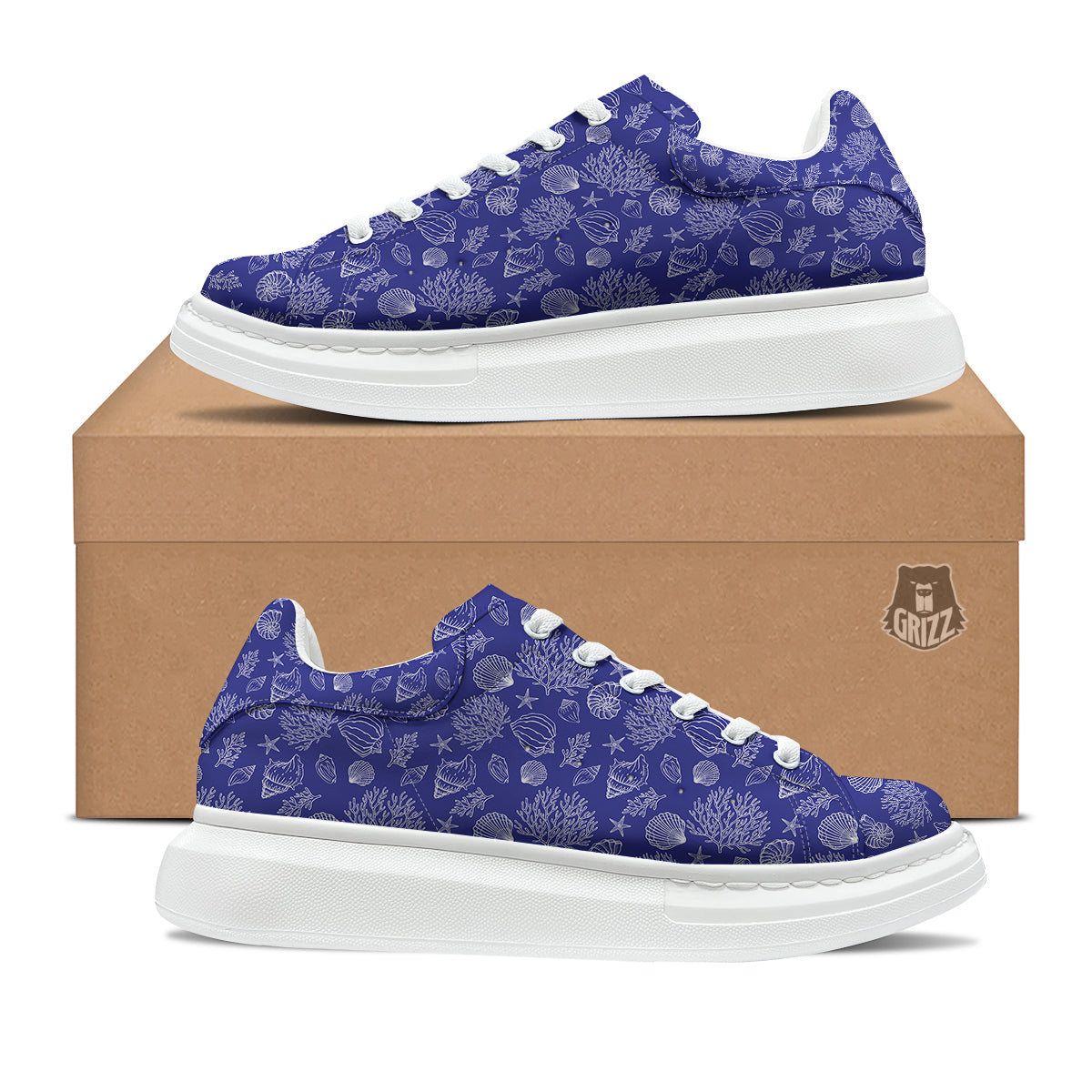 Blue Sea Corals Print Pattern Platform Shoes-grizzshop