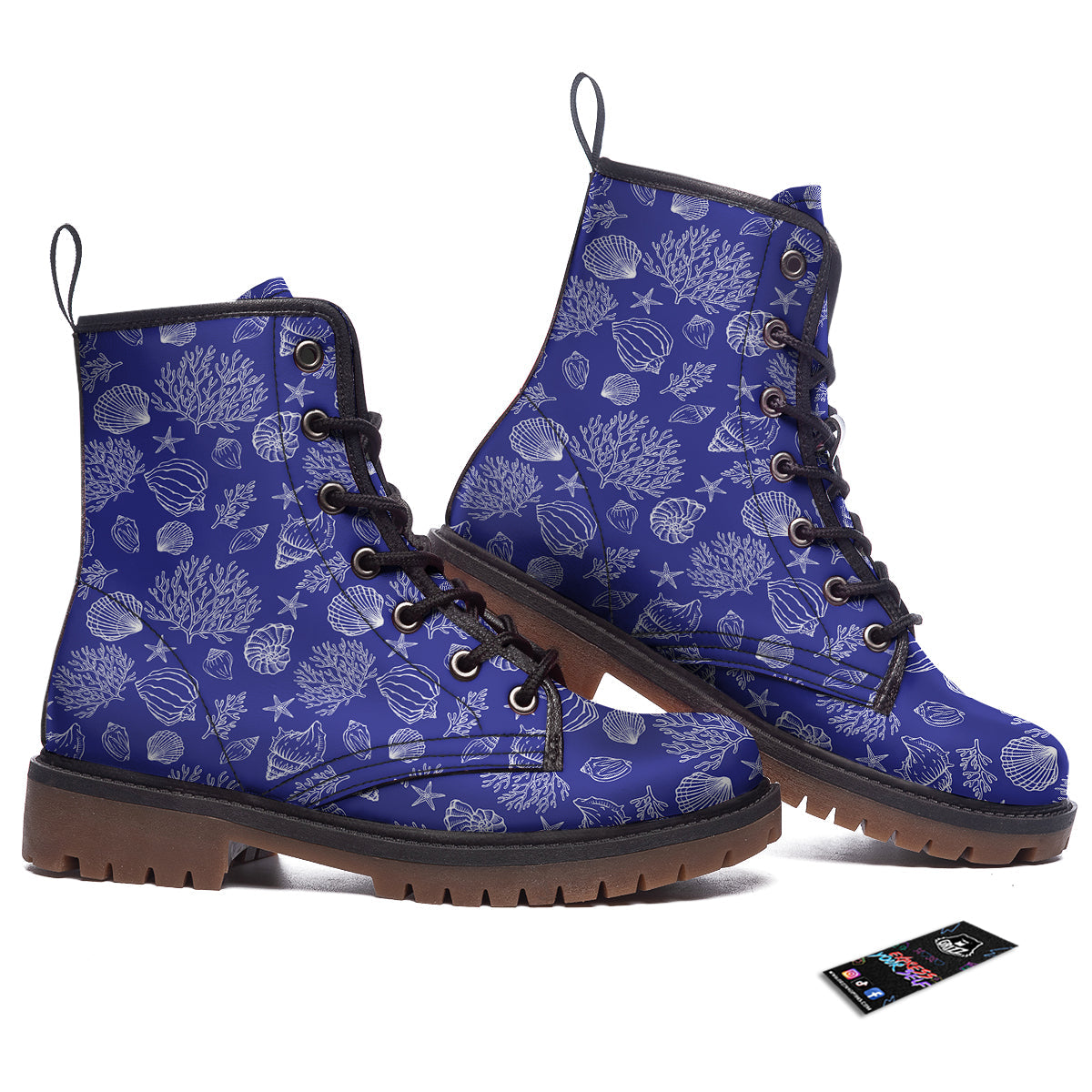 Blue Sea Corals Print Pattern Work Boots-grizzshop