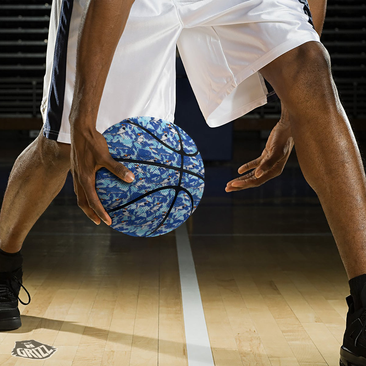 Blue Shark Print Pattern Basketball-grizzshop