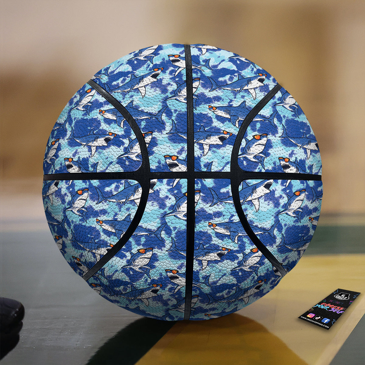 Blue Shark Print Pattern Basketball-grizzshop